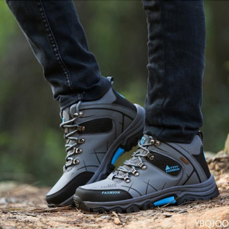 Fashion Autumn Winter Men's Hiking Shoes High Top Leather Thick Warm Insulation Anti Slip Wear-resistant Men's Shoes for Outdoor Hiking