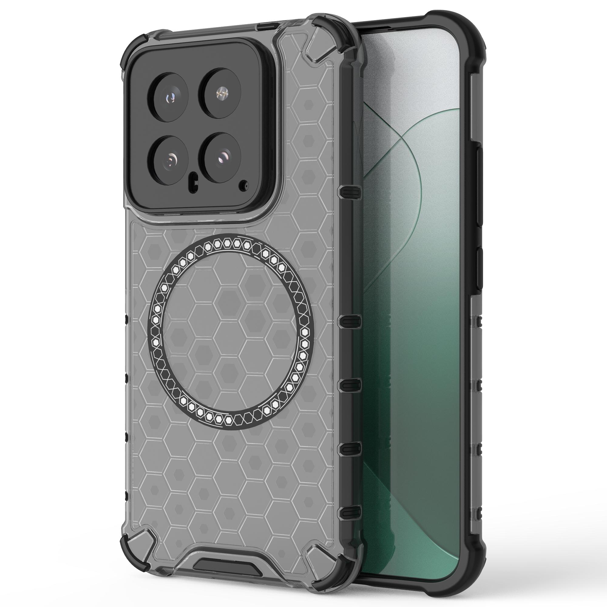 

For Xiaomi 14 Case Compatible with MagSafe Translucent Honeycomb TPU+PC Phone Cover Grey