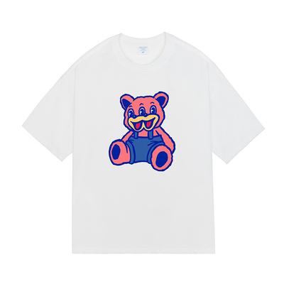 Summer New Street Retro Trendy Brand Little Bear Theme Design Heavy Short Sleeve T-shirt