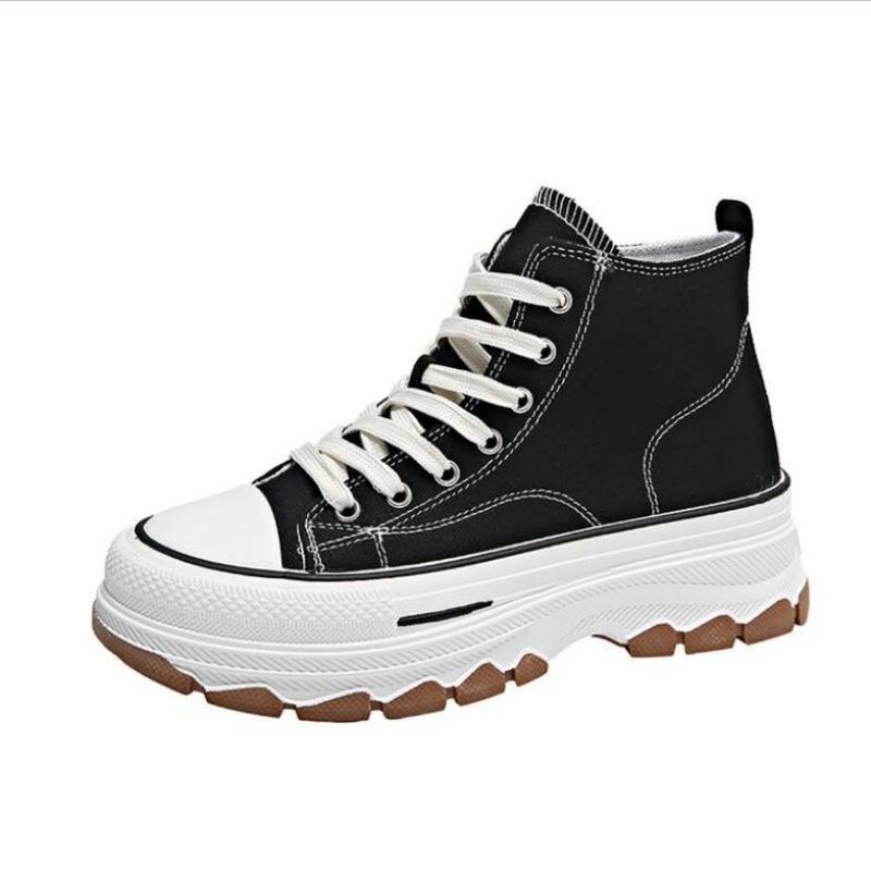 Women High Top Sneakers Lace-Up Casual Plarform Height Canvas Non-Slip Wear Resistant Spring Female Vulcanize Shoes