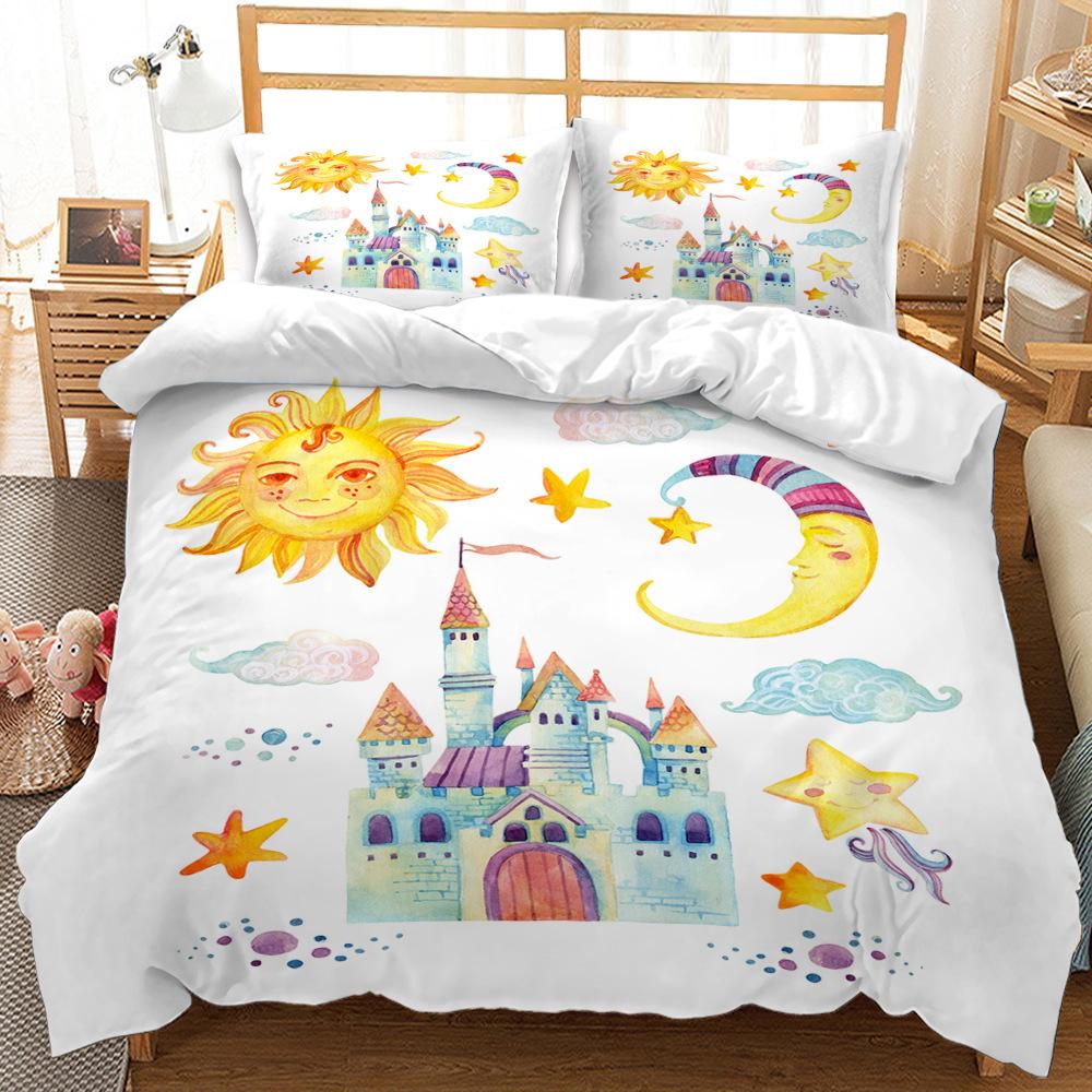 3D Digital Cute Simple Cartoon Animal Star Printing Three-Piece Digital Kit Quilt Cover