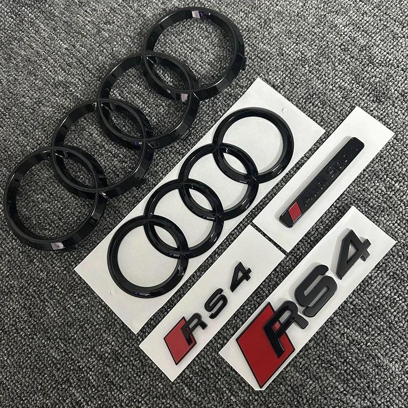 QR2 m2 RS4 4Ring logo ABS Black Car Hood Front Grill Emblem Rear Trunk Badge Sticker m2 Sport Emblem Sticker For RS4 2016-2020