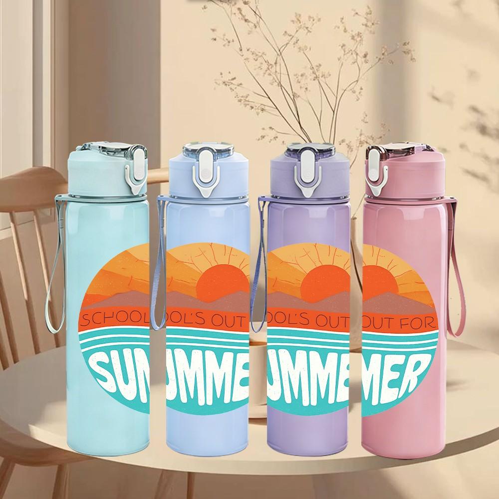 1PC Summer Sunset Circle Print 750ml Color Plastic Sports Water Bottle Leakproof Flip Straw Lid Suitable for Sports Office Home Use