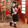 Girls' 2025 Winter Black Qipao Vest & Dress Set with Plus Velvet Tang Suit Style