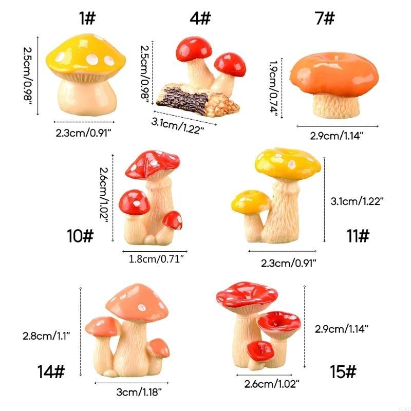 62KD Miniature Resin Mushroom Figurine Multipurpose Potted Plant Accessory