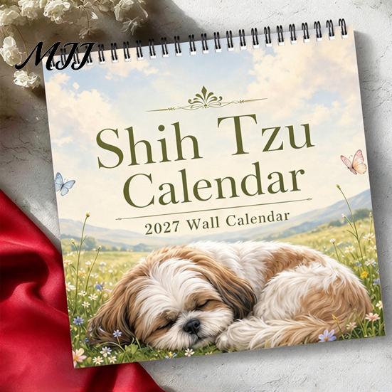 Yearly Appointment Planner Shih Tzus 2027 Wall Calendar, Cute Dog Hanging Planner, 12 Functional Room Organizer Monthly Calendar with Spiral