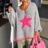 2025 Autumn New Star Pattern Women's Sweater Casual Loose V-neck Sweater Elegant Versatile Pullover