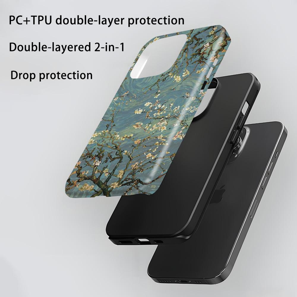 Literary and retro style Van Gogh apricot flower oil painting mobile phone case Apple 15 magnetic film case iPhone17 anti-drop hard case