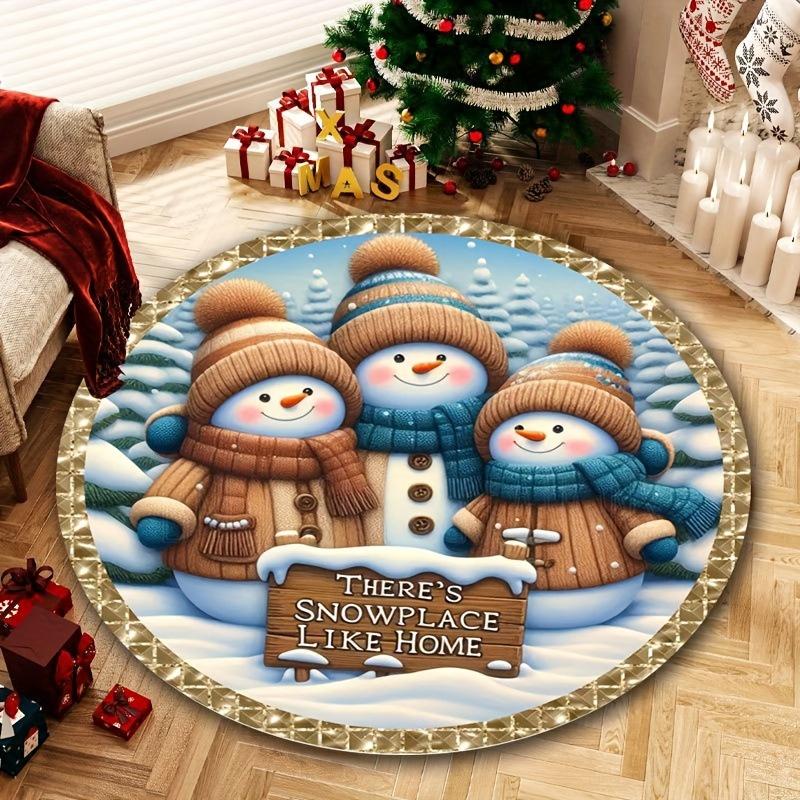 Christmas Nursery Rug Pink Snowman Playmat for Kids Room Santa Claus Toddler Round Carpet Gingerbread Man Non Slip Circle Rug