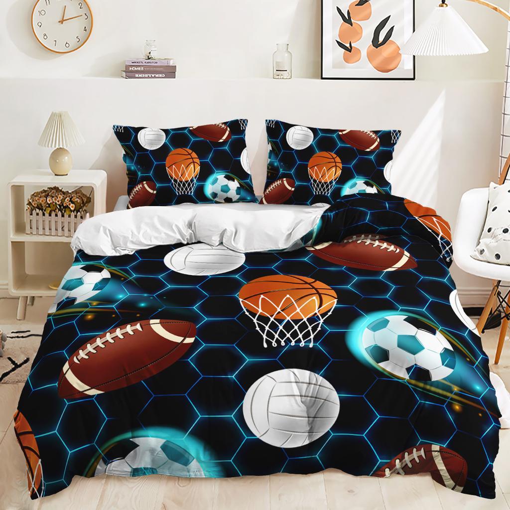 Funda nórdica con estampado digital 3D de fútbol, funda de almohada, juego de cama de tres piezas para dormitorio