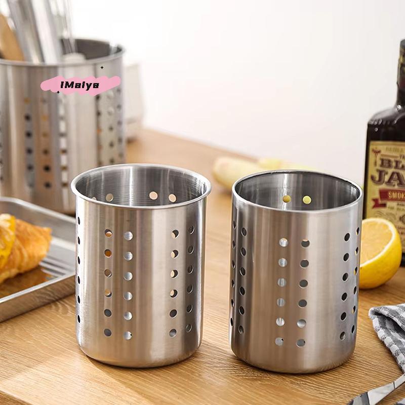 Stainless Steel Cutlery Holder Kitchen Storage Basket - Spoon Fork Chopsticks Organizer Container Drainer for Home Organization