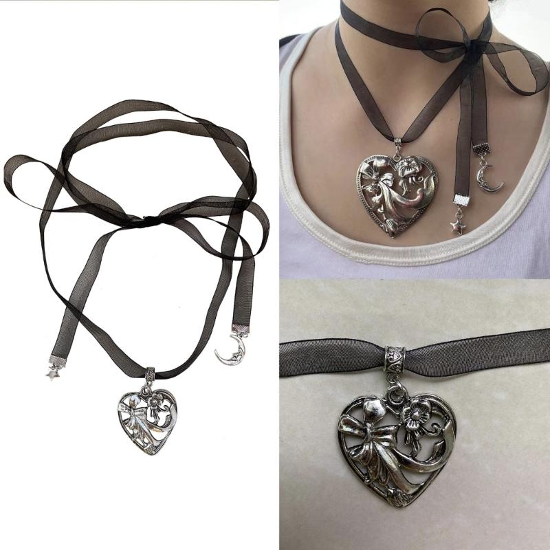 Korean Style Rope Neck Chain Necklace For Women Charm Metal Heart Pendant Collar Chain Choker Fashion Party Jewelry