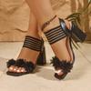 Fashion Advanced Sense Summer Fashion Heel Women's Sandals Shoes for Women 2025 New Buckle Strap Peep Toe Floral Square Heel Sandals