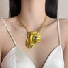 Fashionable and Exaggerated Design Half-face Mask Pendant Cuban Necklace Light Luxury Retro Individual Necklace for Women