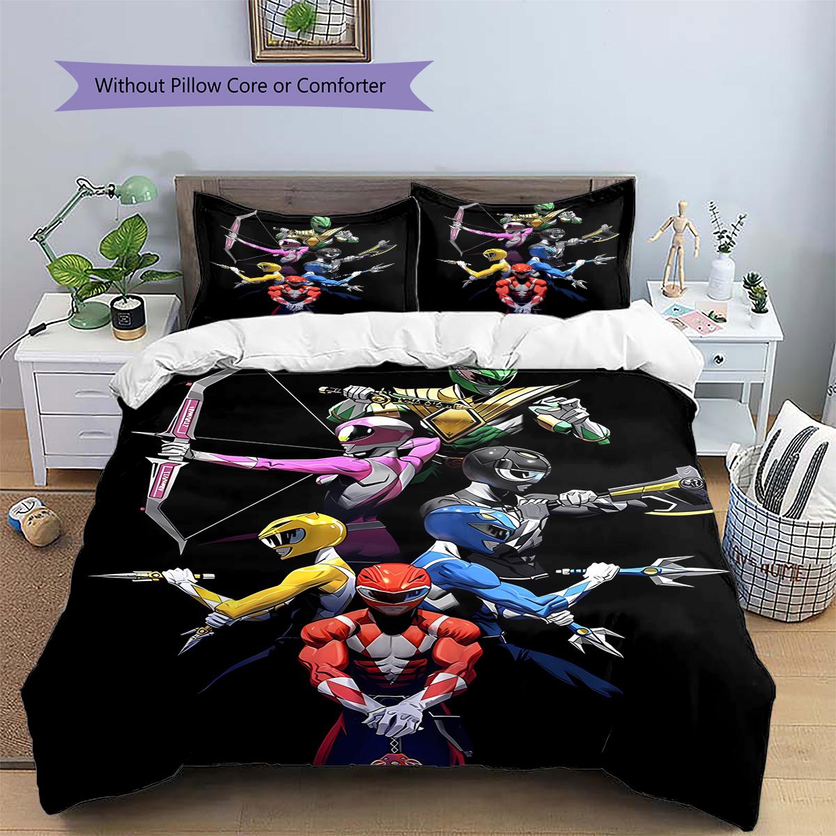Power RangersPattern Bedding,Quilt Set Quilt Cover Pillowcase Home Birthday Gift (1 * duvet cover + 2 * pillowcase, without core) 135x200cm