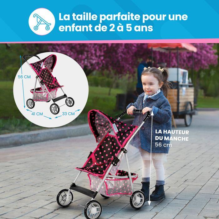 Poussette pour poupée légère et pliable avec capote, panier et harnais - Kinderplay (KP0280G)