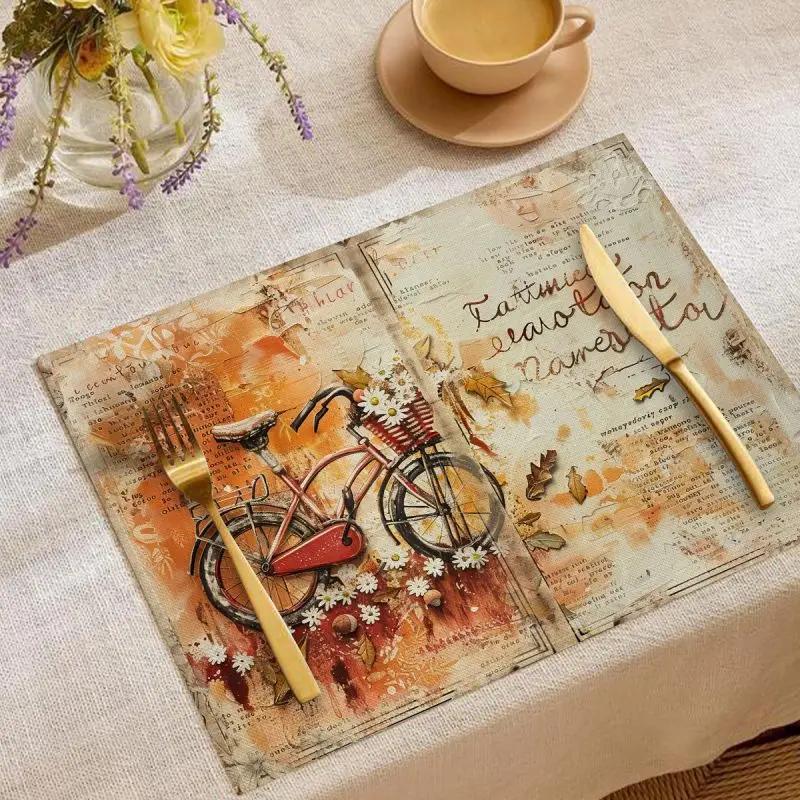 1PC Retro Autumn Linen Placemat Vintage Kitchen Decor Dining Table Coaster Pad Bowl Coffee Cup Mats