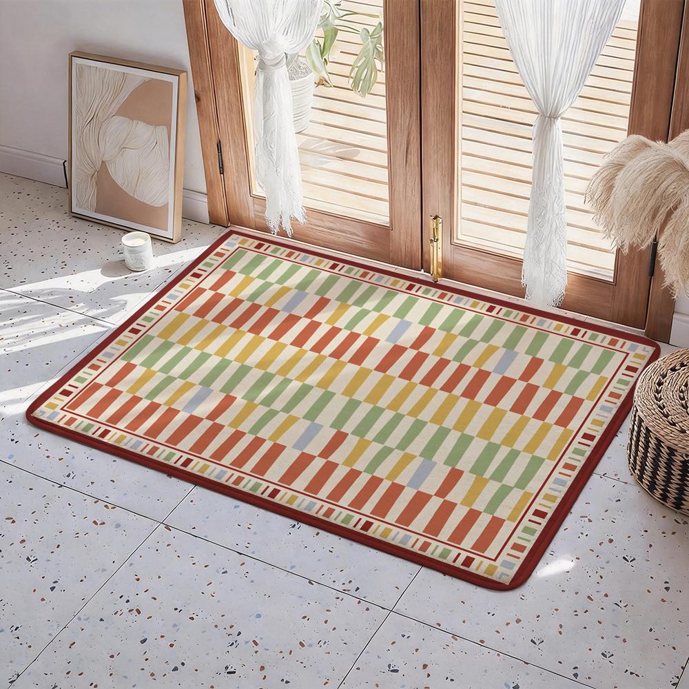 Checked Tablecloth ART Floor Mat Eco Flannel Doormat Non Slip Odorless Indoor Floor Rug Soft Short Plush Home Mat