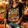 Women's Casual Thanksgiving Print V-Neck Pullover Top