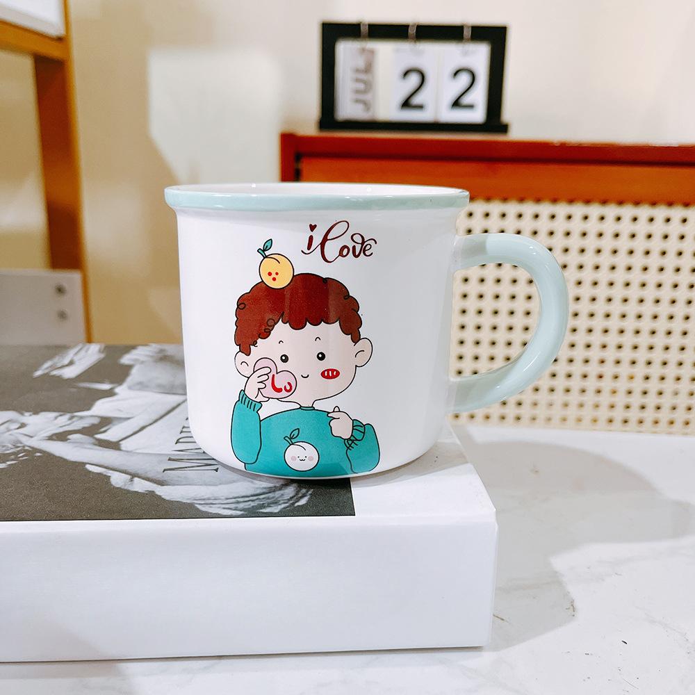 

Cartoon Creative Couple Cup Boy Girl Student Water Cup Ceramic Cup Mug Against Cup Cute Breakfast Cup 320ml