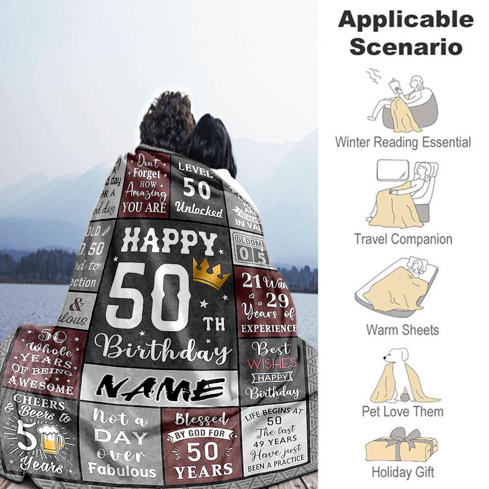 Happy 50th Style Customize Your Name Blanket Gift Customizable Blanket Soft & Cozy Great for Office Sofa Living Room Nap Ideal for All Seasons