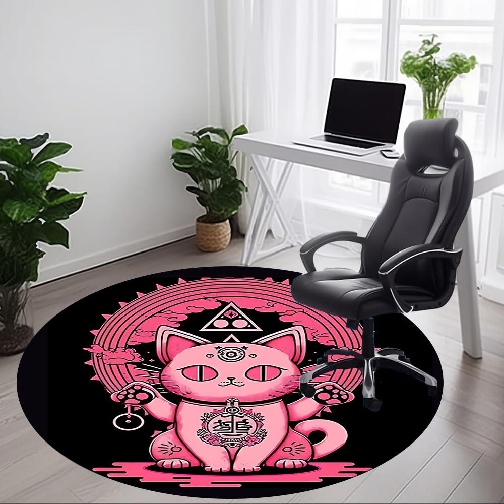 1pc Pink Cat Mandala Office Round Area Rug, Under Office Chairs Bedroom Living Room Home Decor, Room Deco