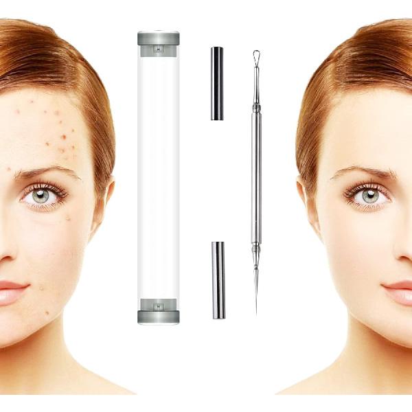 Professional Facial Milia Removal and Whitehead Extractor & Lancet - Double Ended Circle Loop & Sharp Needle Pimple Popper Tool - 2-in-1 Blackhead &