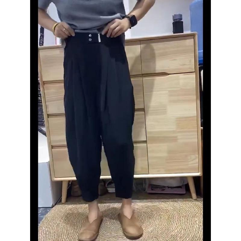Fashion Draped Harem Trousers for Women's Elastic High Waist Summer Ice Silk Slimming Trousers