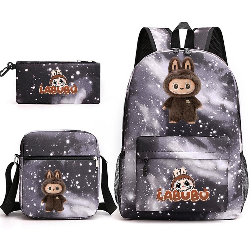 Labubu Peripheral Printing Student School Bag Backpack Shoulder Pencil Bag 3-piece Set