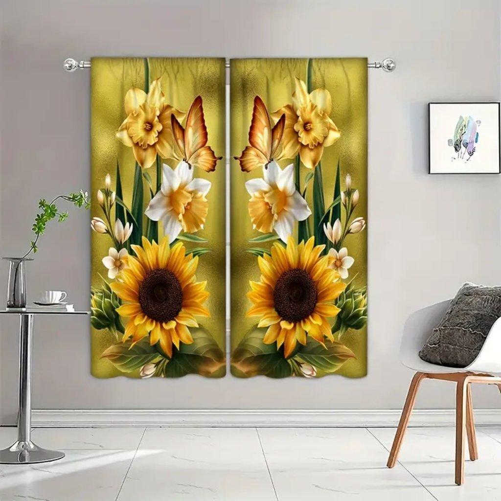 

1 шт. Деревянные шторы с подсолнухами Полузатемняющие шторы на люверсах для спальни, гостиной, офиса, домашнего декора 50W160H(CM)x2Panel&Grommet Top