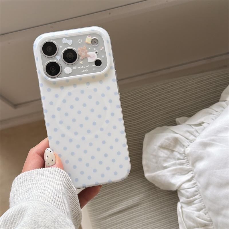 Korean Blue Polka Dot Bear Magnetic Suction Bracket Is Suitable for iphone11Promax Apple 11 Mobile Phone Case 11 Female 11.