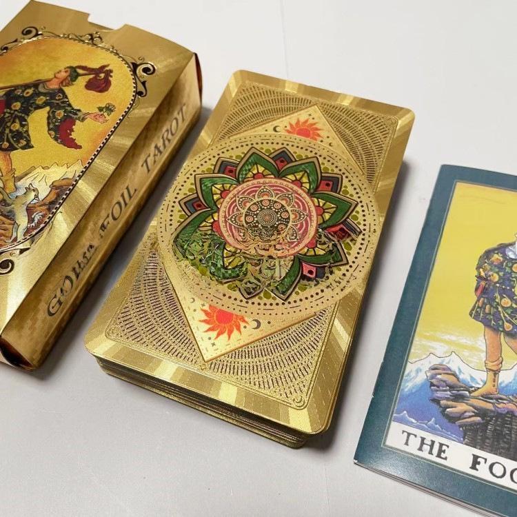 Gold Foil Waterproof Tarot Card Set with Full-Color Printing and Game Instructions