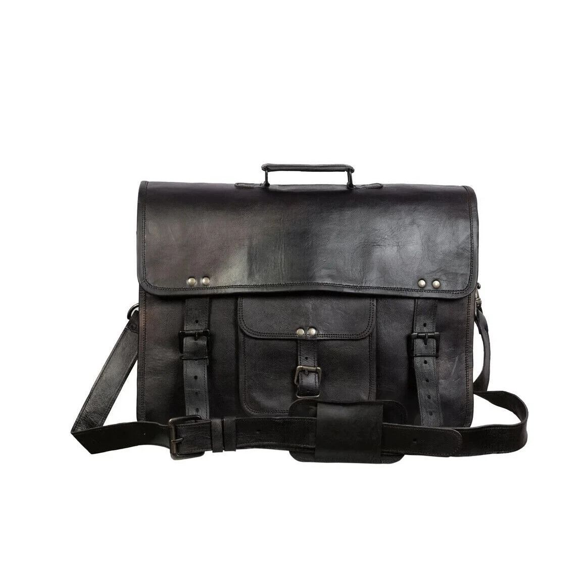 

Женская ЧЕРНАЯ сумка-сатчел из натуральной кожи, сумка-мессенджер через плечо для ноутбука 13 x 10 x 4 in