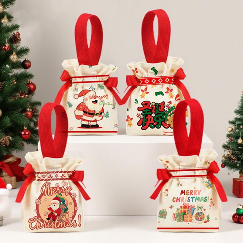 1-5pcs Christmas Drawstring Candy Bag New Year Gift Bags Party Gift Pouch Holiday Treat Sack Reusable Festive Favor Bag for Kids