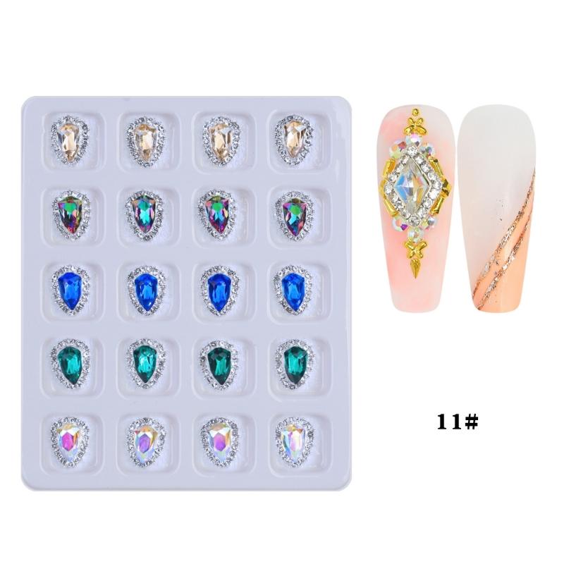 20Pcs/set 3D Nail Jewelry Luxury Alloy Nail Art Rhinestones Shiny Crystal Diamond Gems for Nail Decor Rings Earrings DIY