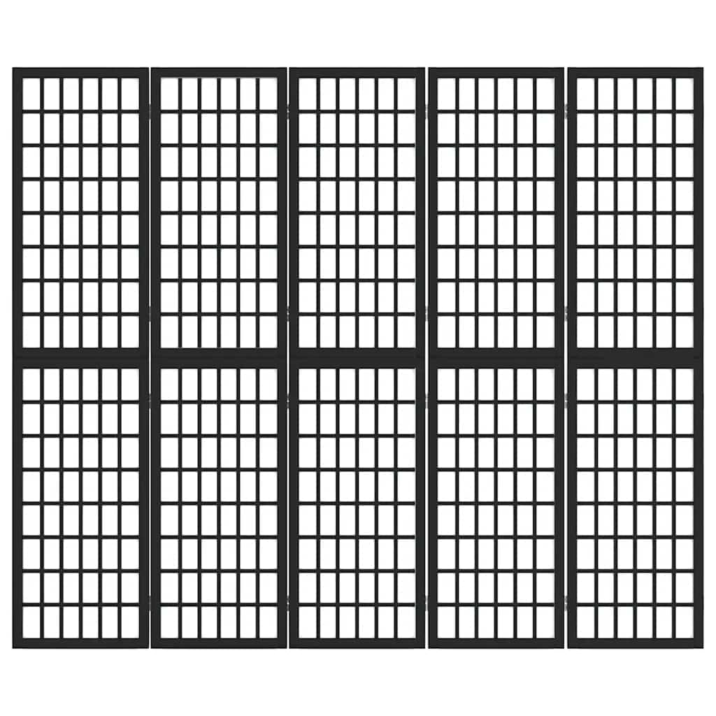 5 Piece Folding Screen Japanese Style 200 X 170 Cm Black