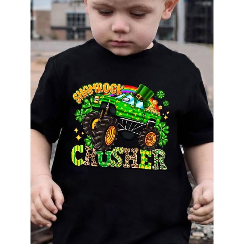 European sizes Children Boys  St. Patrick s Day T-Shirt - Short Sleeve Irish Truck & Print Tee with Four, Summer & Irish Parties (NY-DX3440) 98cm чёрный