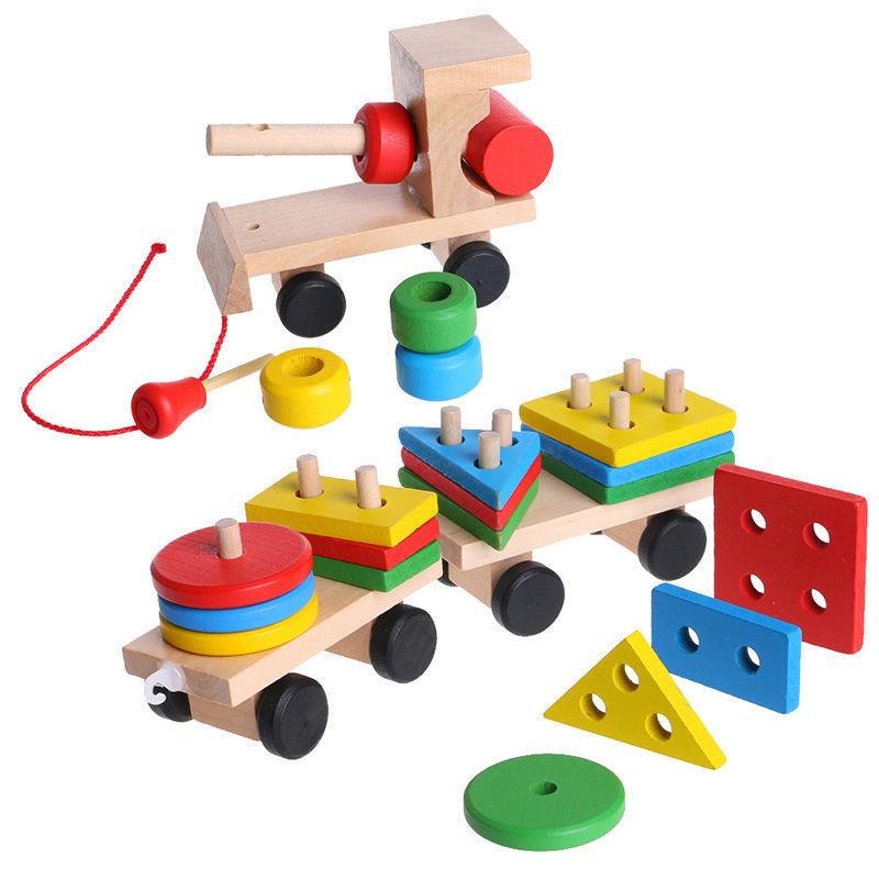 Delightful Kids Developmental Toys Train Truck Wooden Geometric Blocks Baby Educational Toy