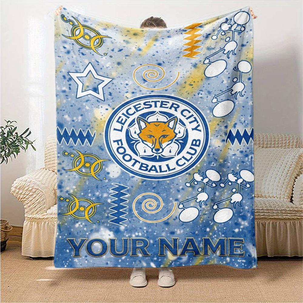 Name Custom Leicester City FC Logo Print Flannel Blanket High Quality Warm Comfortable Cover for All Seasons Perfect for Gifts Home Decor