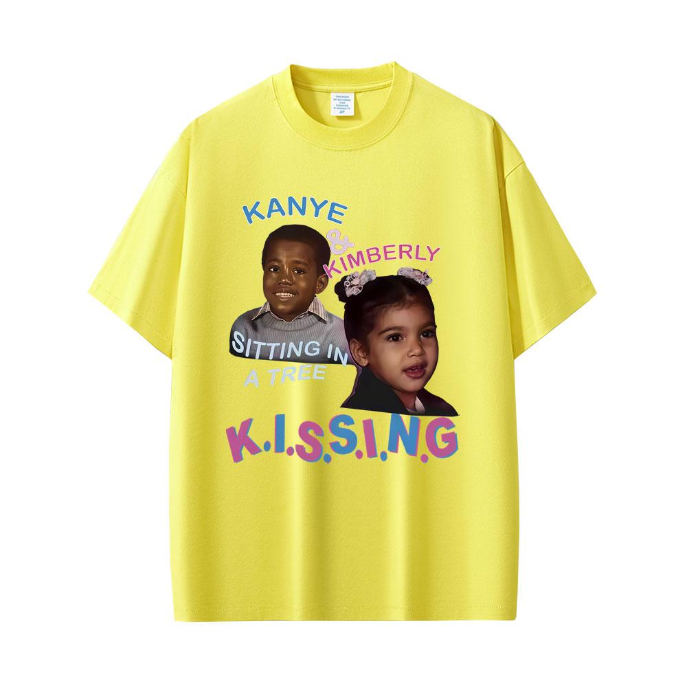 Rapper Kanye West Kimberly Sitting In A Tree Kissing Funny Meme T-shirt Men Women Oversized T Shirts Men's