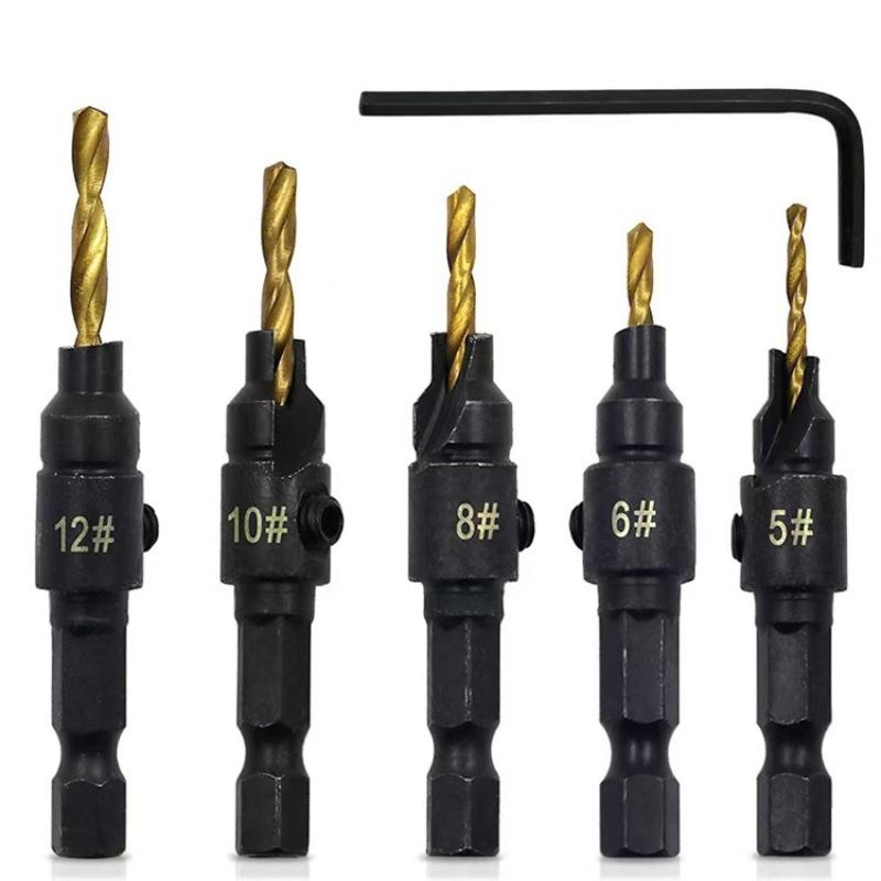 

5Pcs/set Woodworking Special Countersunk Drill Bit Can Be Adjusted Freely Opening Tool Practical Countersunk Woodworking Drill