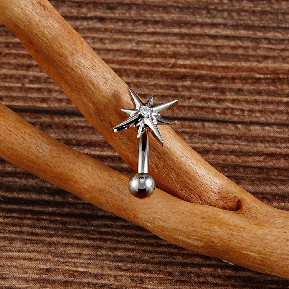 Right Grand ASTM F136 Titanium 16G CZ North Star Rook Earring 6mm 8mm Curved Barbell Eyebrow Cartilage Tragus Labret Piercing