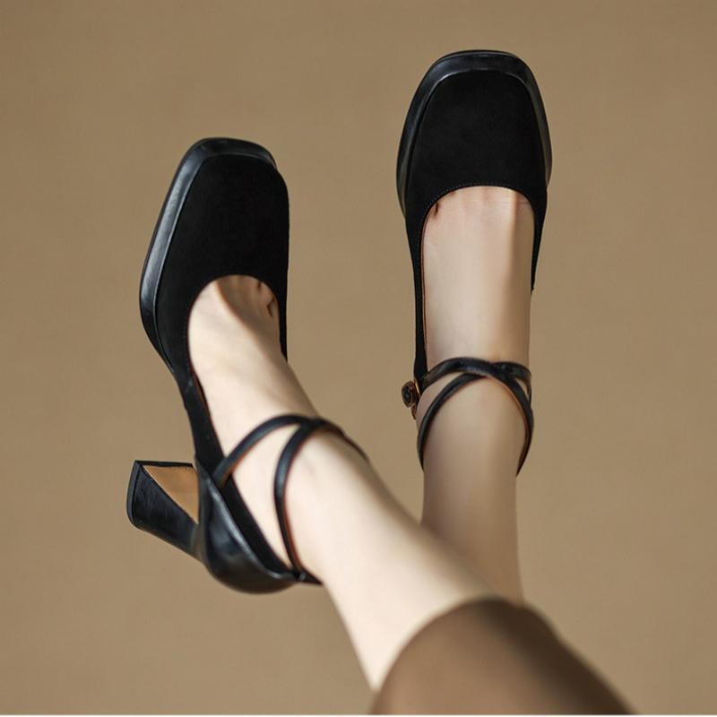 Fashion Women High Heel Shoes Elegant Fashion Thick Soled High Heels  Retro Shallow Mouth Banquet Party Wedding Shoes Zapatos De Mujer