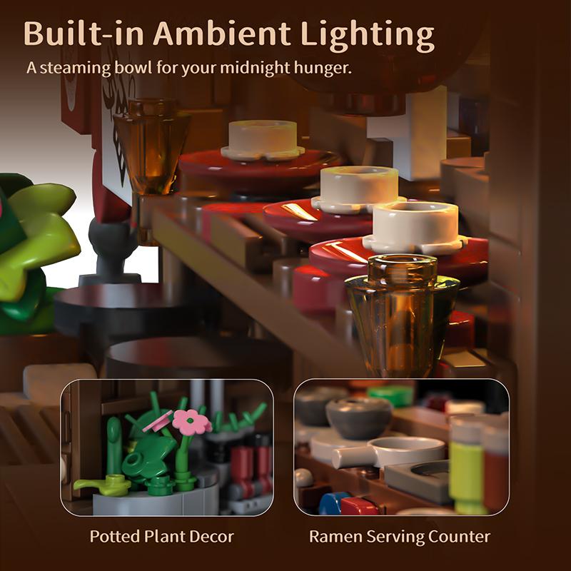 City Japanese Ramen Shop Street View Building Blocks Lamian Noodles Restaurant Architecture Lights Bricks Decoration Toys Gift