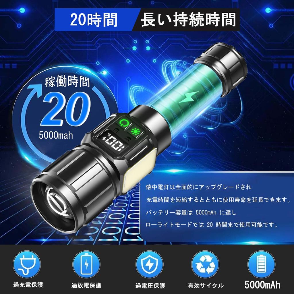 Leistungsstarke Taschenlampe Neueste verbesserte 2000 Lumen Wiederaufladbare Taschenlampe mit 5000mAh Lithium-Batterie Leistungsstarke LED Bis zu 15 Stunden IPX6 9 Dimmstufen