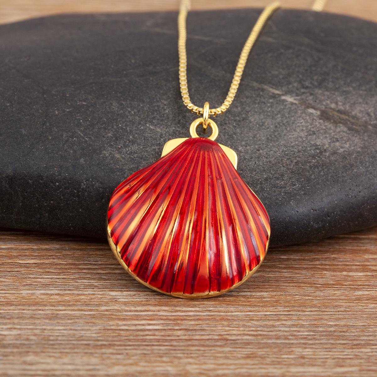 

Nidin New Trendy Shell Shape Red/Green Color Copper Pendant Necklace For Female Male Fashion Cute Chain Link Jewelry Accessories красный