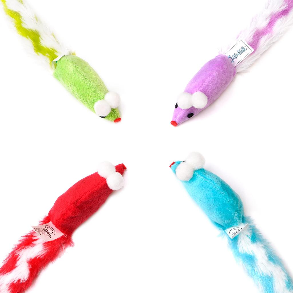 Chiwava 4-Piece 38cm Long Soft Plush Rattle Toy for Cats, Mouse Rattle Sound, Small Mouse Activity Interactive Toy