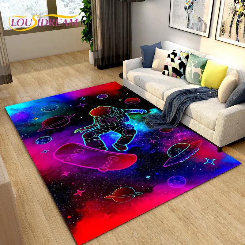 Tappeto Area Tappeto Cartoon Astronauta Spaziale 3D, Tappeto per Soggiorno Camera da Letto dei Bambini Divano Zerbino Decorazione, Tappetino Antiscivolo per Bambini