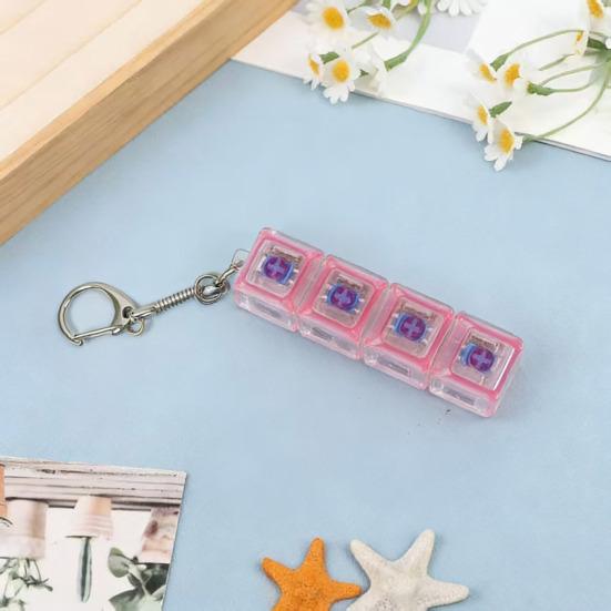 Clear 4-Keys Fidget Keyboard LED Light-up Anxiety Relief Finger Clicker Keychain Office School Travel Focus Decompression Button Sensory Toy