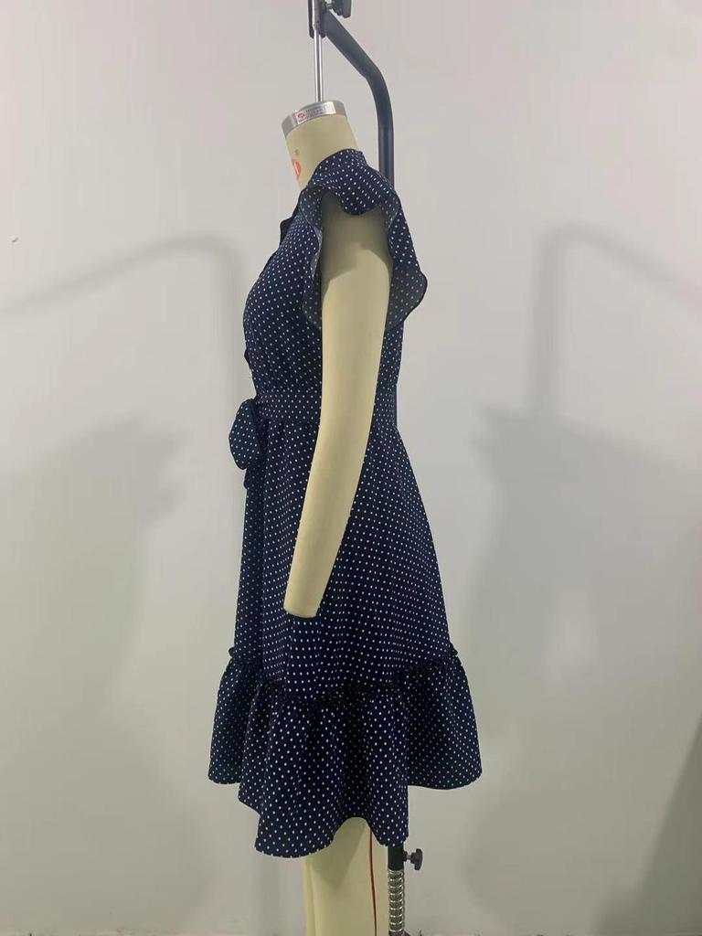 Rochie Midi Elegantă de Vară 2025 cu Puncte Polka și Mâneci Volan A-Linie pentru Femei